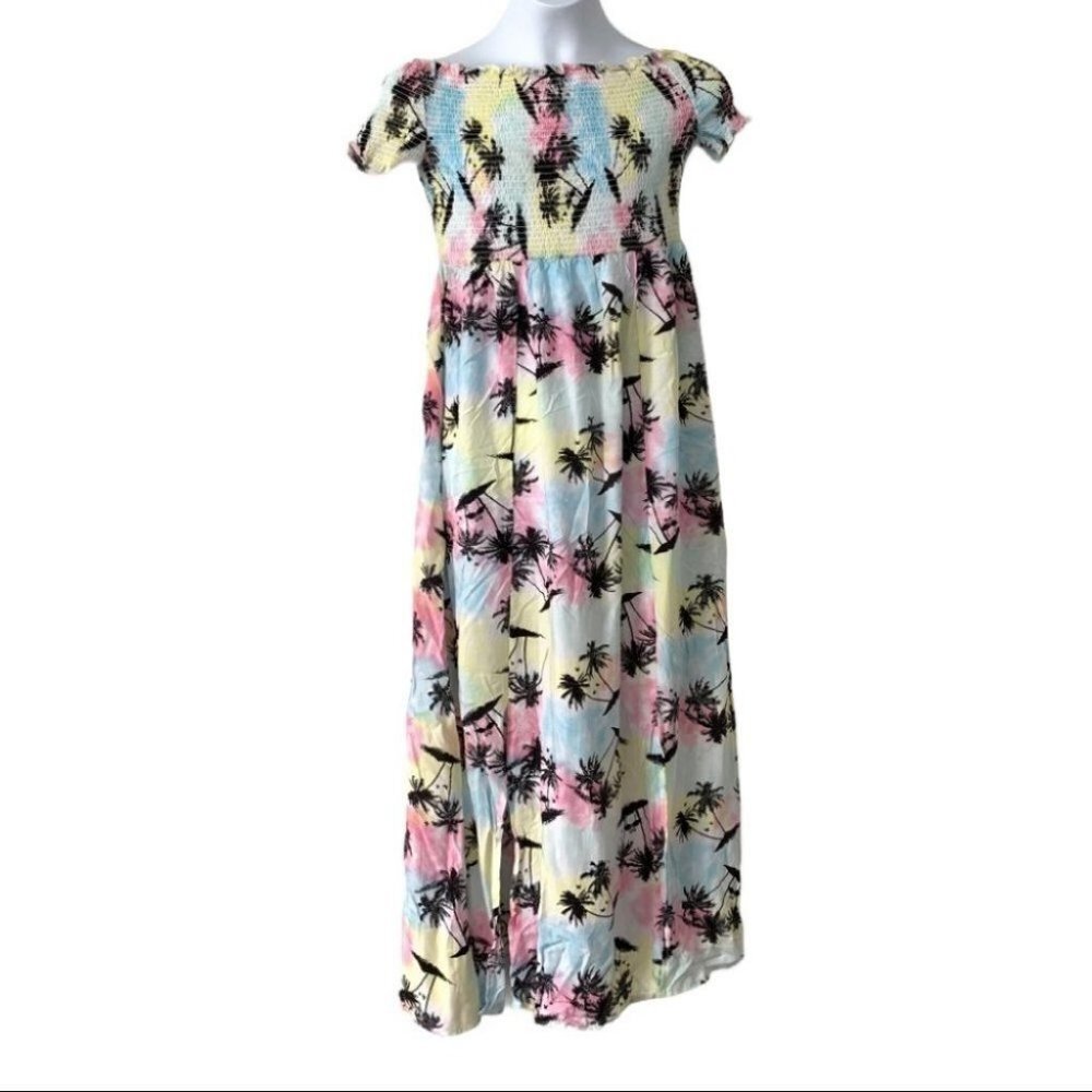 Epic Threads Smocked-Bodice Slit Printed Dress, L